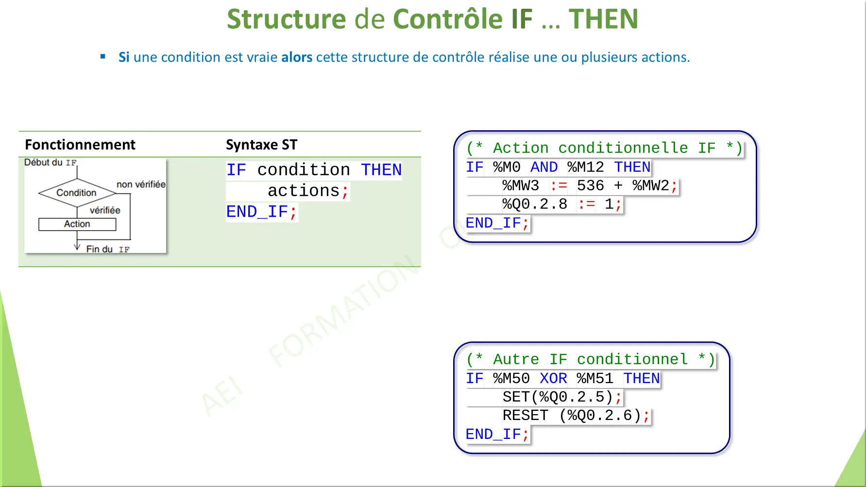 Structure de Contrôle IF … THEN